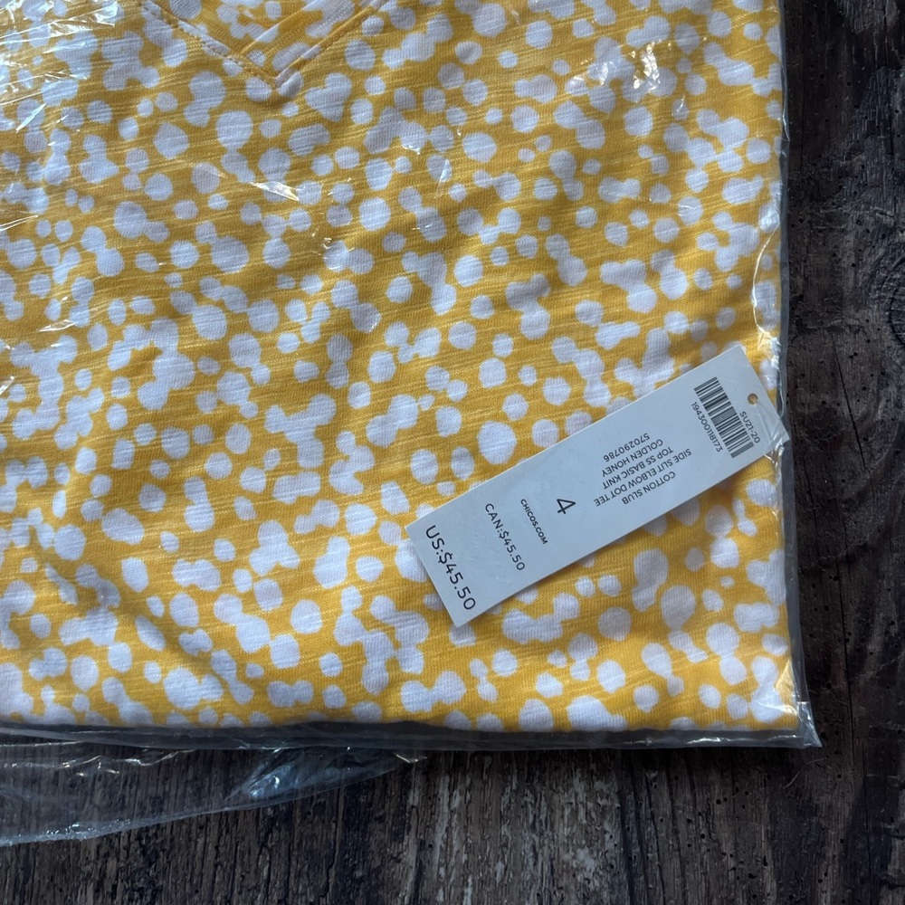 Chico’s Cotton Side Slit Elbow Golden Honey Dot Tee Size Chico’s 4 Women’s 20/22 - Picture 7 of 9
